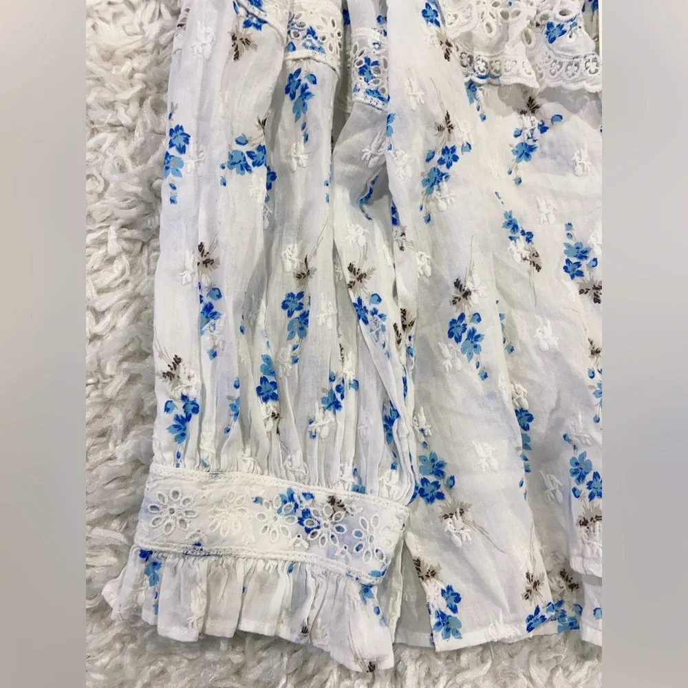 NWT LoveShackFancy Canna Lace Top Blouse- Brilliant Blue
